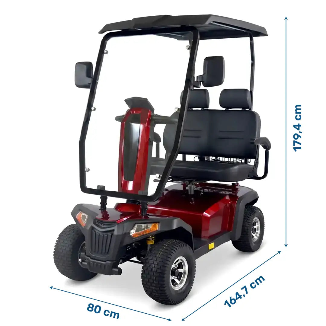 Dimensiones del scooter eléctrico doble con motor de 1400W que aporta potencia para rutas exigentes dortomedical