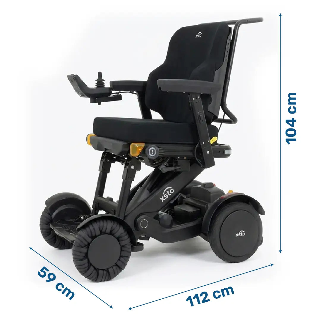 Medidas de la silla de ruedas eléctrica compacta con reducido radio de giro para desplazarse cómodamente en espacios estrechos dortomedical