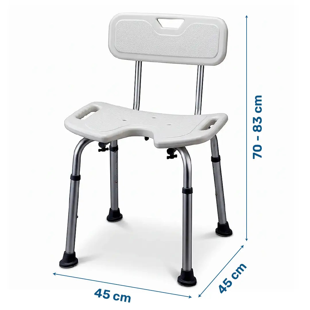 Dimensiones de la silla de ducha con altura regulable de asiento para adaptarla al usuario dortomedical