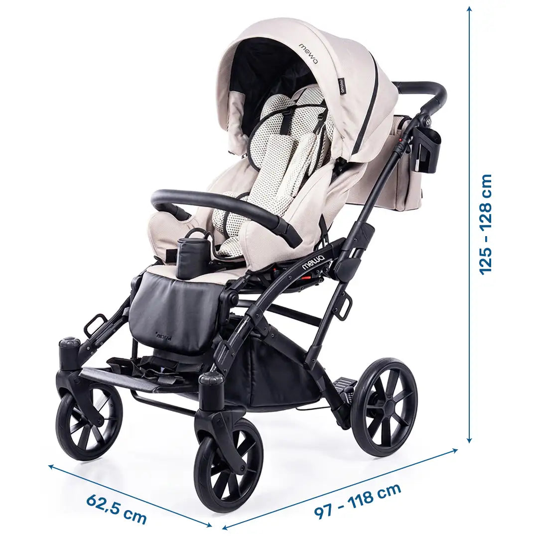 Dimensiones de la silla PCI infantil plegable con transporte adaptado para facilitar los desplazamientos dortomedical