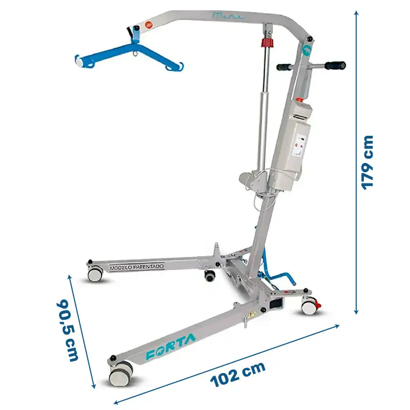Grúa de elevación con capacidad de 130 kg y patas en compás para una base firme y estable dortomedical