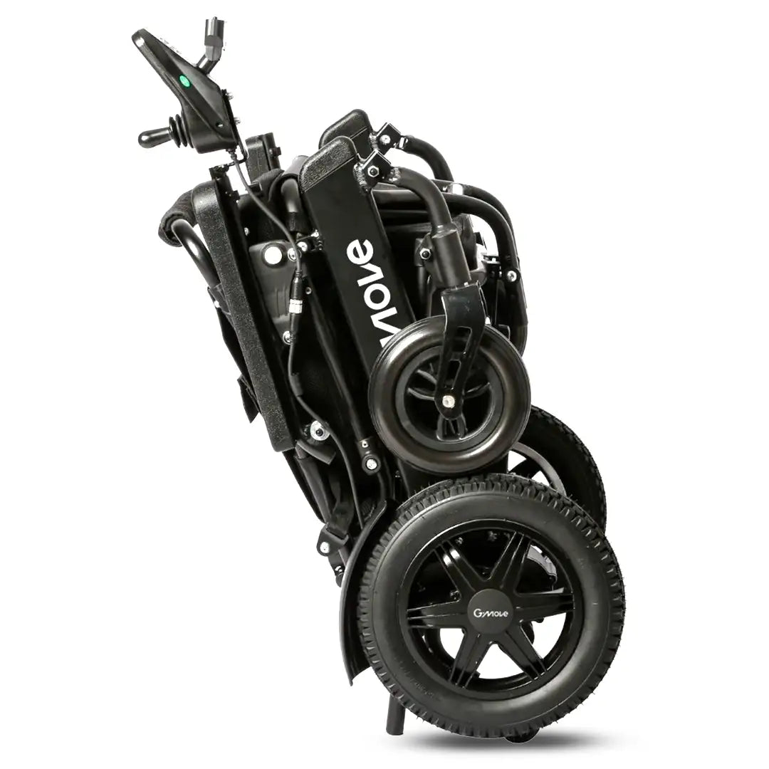 Vista plegada de la silla de ruedas G-Move A2 con control remoto para mover la silla sin esfuerzo dortomedical