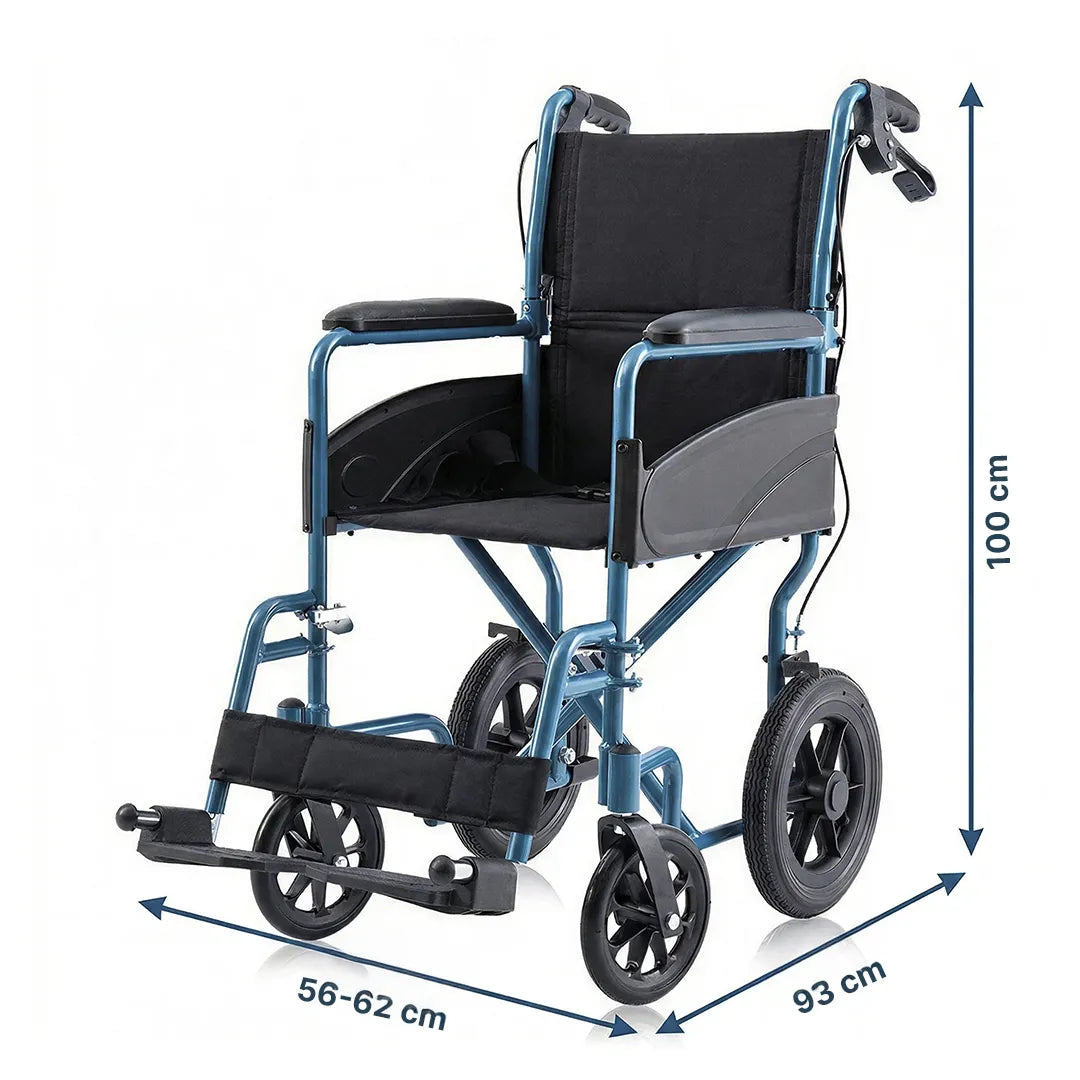 Medidas de la Silla de ruedas estrecha equipada con reposabrazos acolchados para mejorar la comodidad del usuario de Dortomedical.