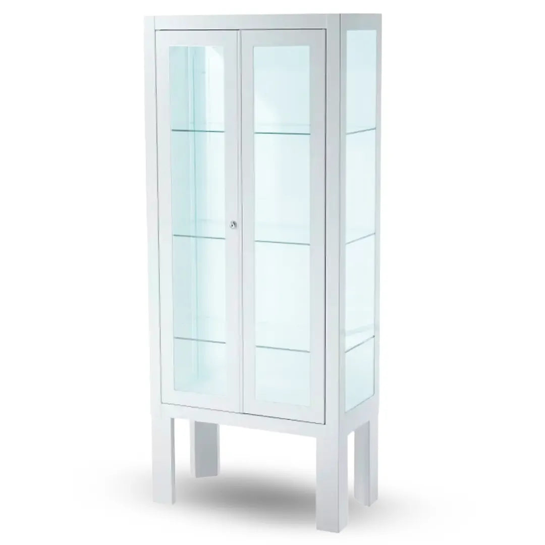 Vitrina médica de acero inoxidable con 2 puertas que ofrece visibilidad total del interior dortomedical