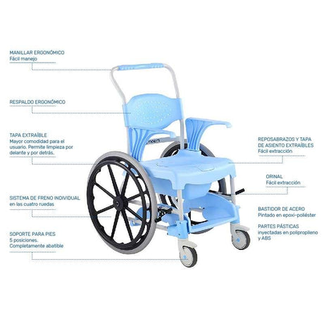 Silla de Ducha y Wc Autopropulsable con Ruedas Grandes MOEM