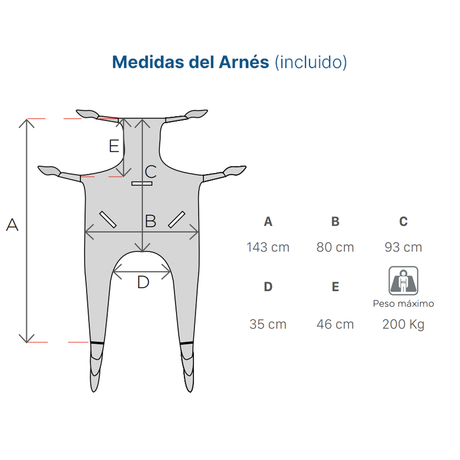 Grua Elétrica de Transferência de Idosos com Arnês Resistente 200 Kg