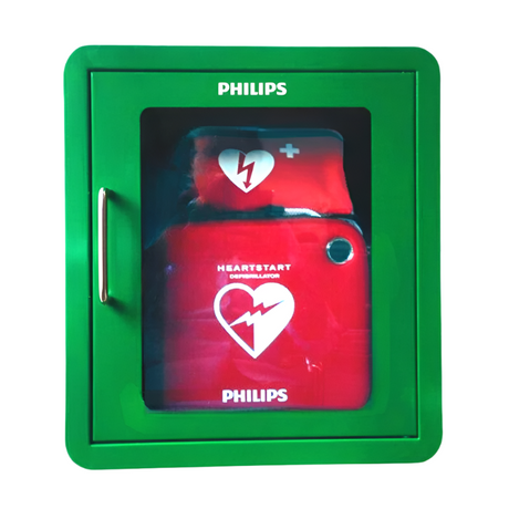Vitrine para desfibrilhador com alarme e cantos arredondados
