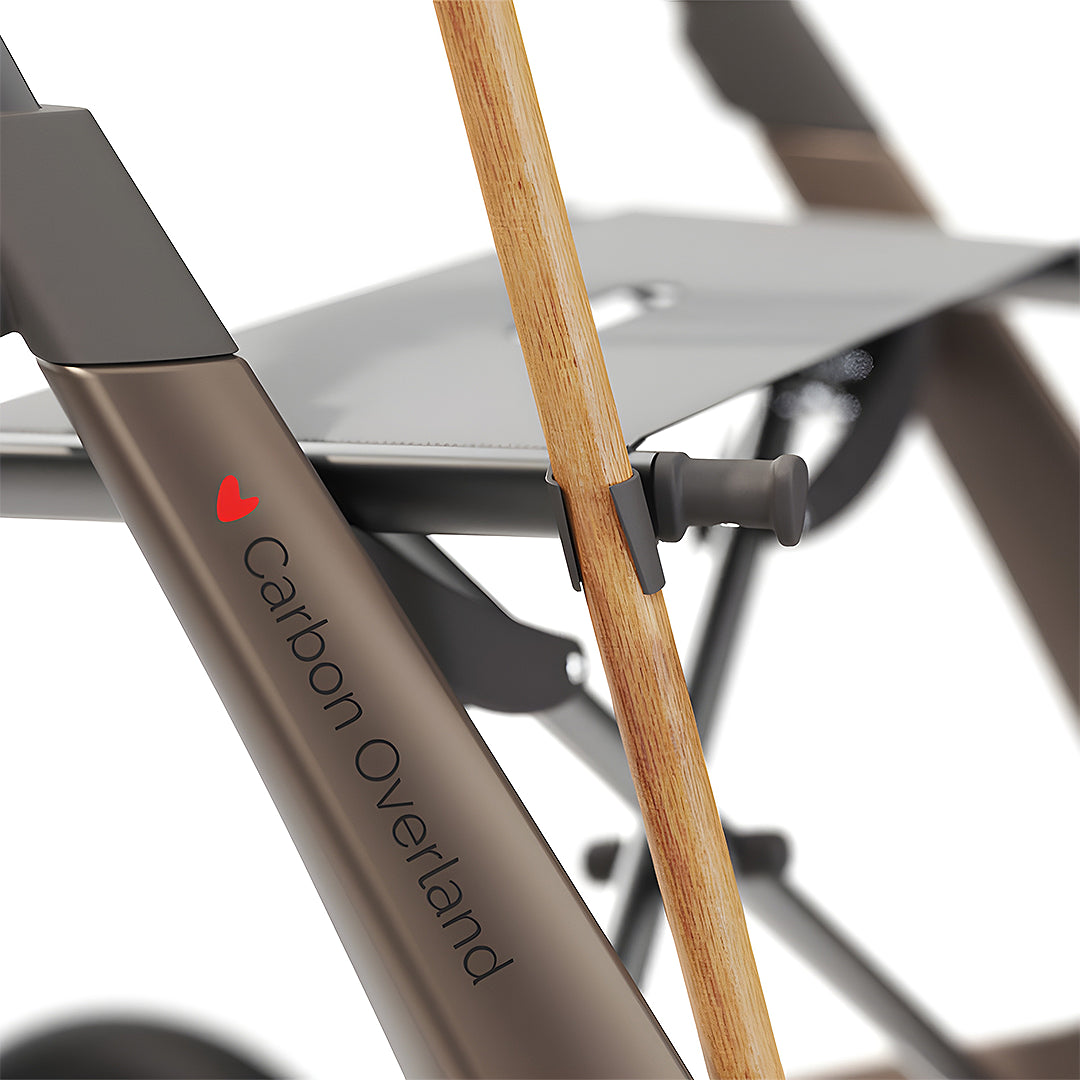 Plano detalle de la colocación de pieza del portabastón para andadores Carbon Overland y Nordic Pioneer de Dortomedical