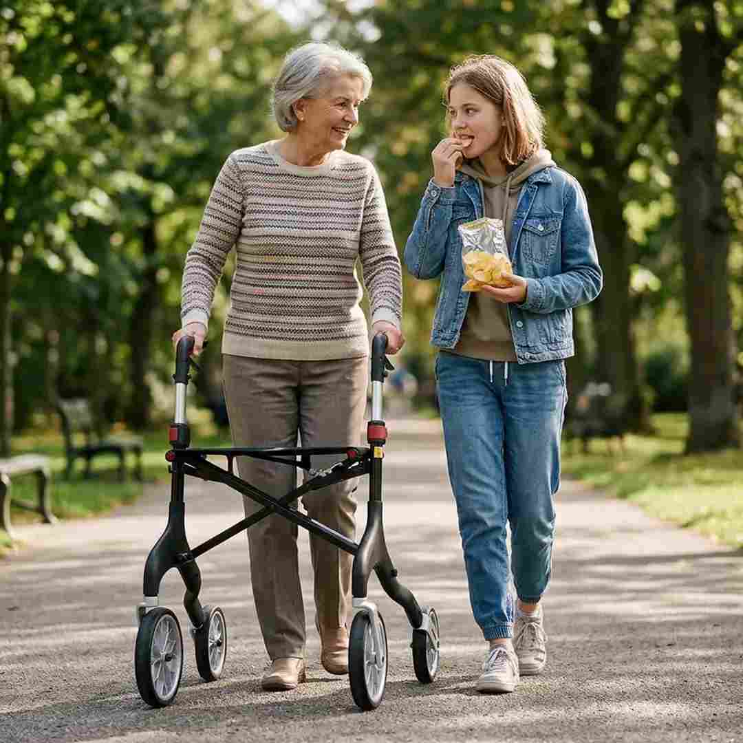 Andador para ancianos plegable modelo Manhattan de diseño ligero para maniobrar con facilidad en exteriores dortomedical