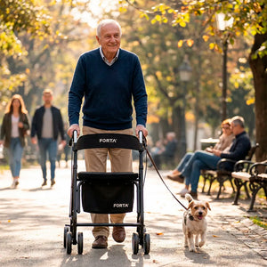 Andador dobrável de alumínio DRAKON 2 com rodas giratórias duplas FORTA