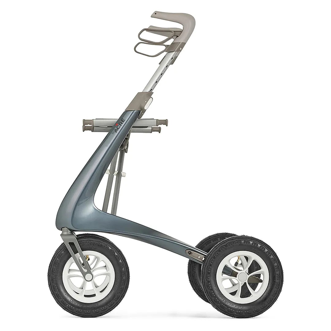 Vista lateral del andador ergonómico con empuñaduras que protegen las articulaciones y reducen la fatiga de Dortomedical.