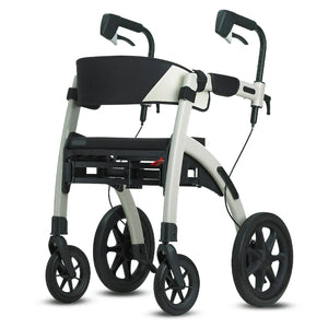 Modelo blanco del andador con frenos de seguridad y estructura reforzada que soporta hasta 125 kg con estabilidad dortomedical