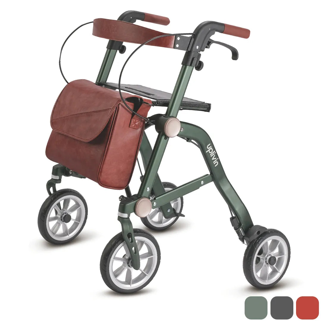 Andador ligero con sistema de doble plegado compacto para facilitar el transporte en coche y autobús dortomedical