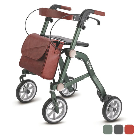 Andador ligero con sistema de doble plegado compacto para facilitar el transporte en coche y autobús dortomedical