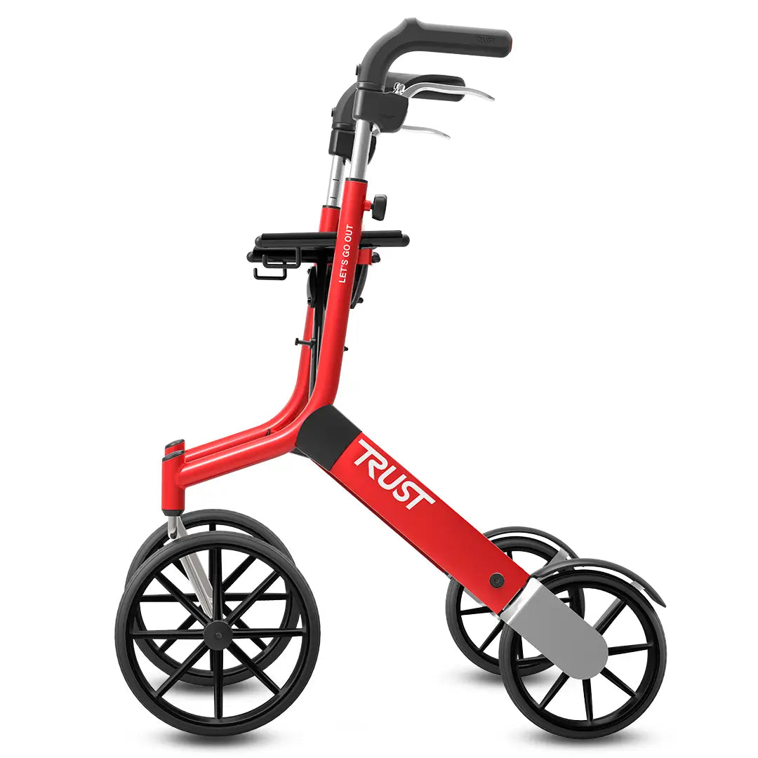 Vista lateral del andador regulable en altura que facilita respetar una ergonomía de forma personalizada dortomedical