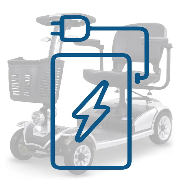 Vista sombreada con  icono de batería del scooter mate dortomedical