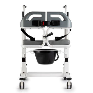 Estructura de acero inoxidable de la silla Easy Move Waterproof diseñada para resistir la humedad y el contacto directo con el agua en el baño dortomedical