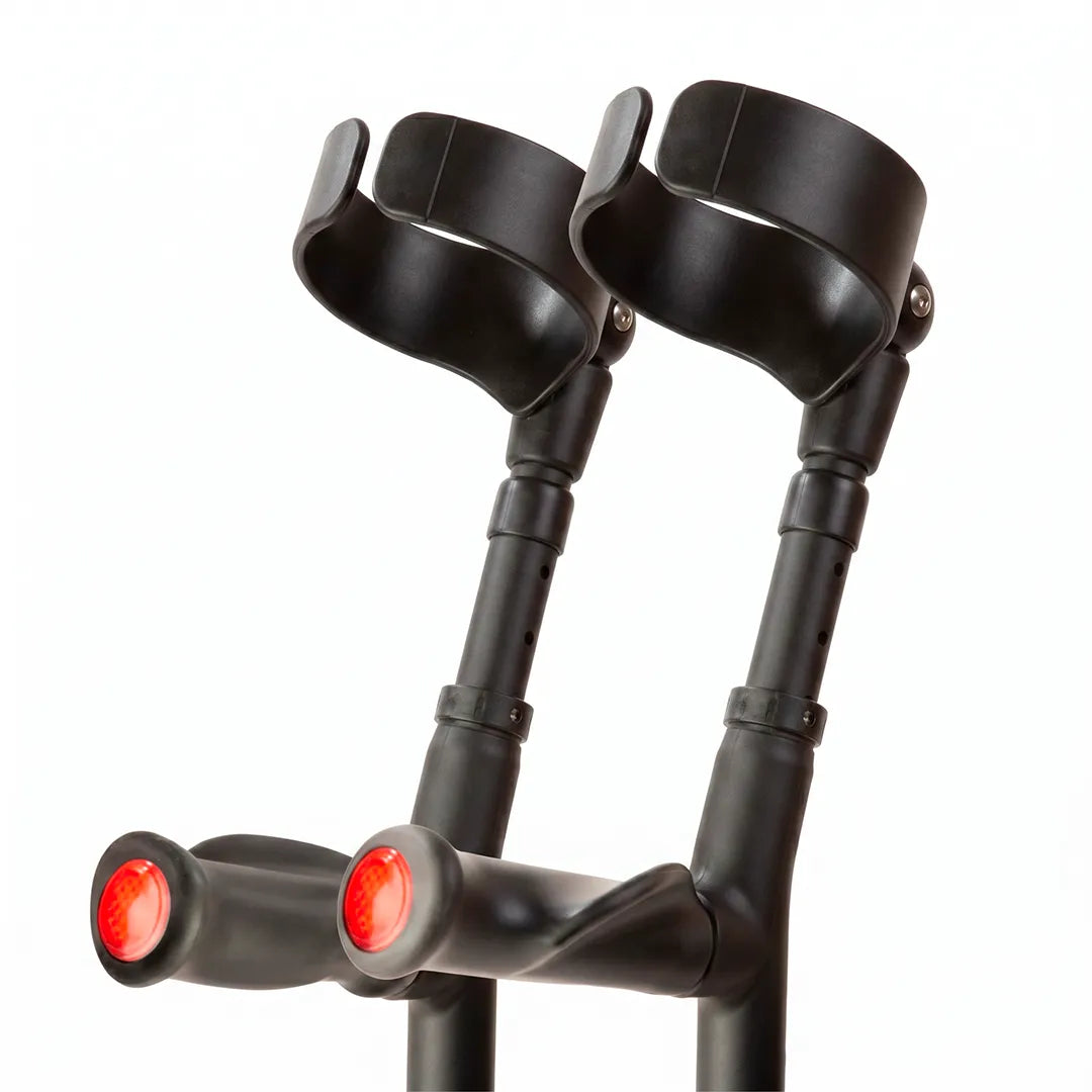 Detalle del apoyo ergonómico de la muleta flexyfoot que evita el dolor y la fatiga en muñecas y antebrazos dortomedical