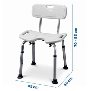 Dimensiones de la silla de ducha con altura regulable de asiento para adaptarla al usuario dortomedical