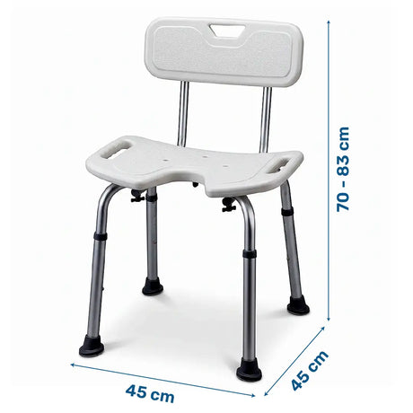 Dimensiones de la silla de ducha con altura regulable de asiento para adaptarla al usuario dortomedical