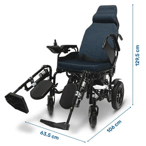 Dimensiones de la silla de ruedas eléctrica X-9 con batería de 20 Ah y autonomía de hasta 25 km para recorridos largos dortomedical