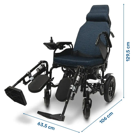 Dimensiones de la silla de ruedas eléctrica X-9 con batería de 20 Ah y autonomía de hasta 25 km para recorridos largos dortomedical