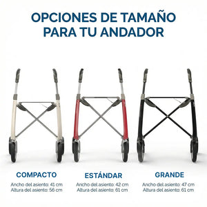 Montaje que muestra los 3 tamaños disponibles del andador para adultos alta calidad carbon ultralight byacre dortomedical