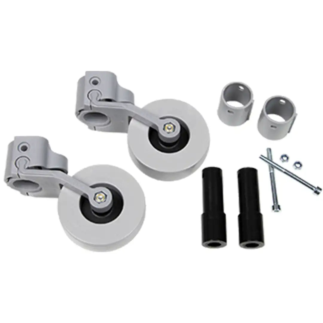 Vista de las piezas que componen el kit de ruedas traseras para el andador infantil plegable air n dortomedical