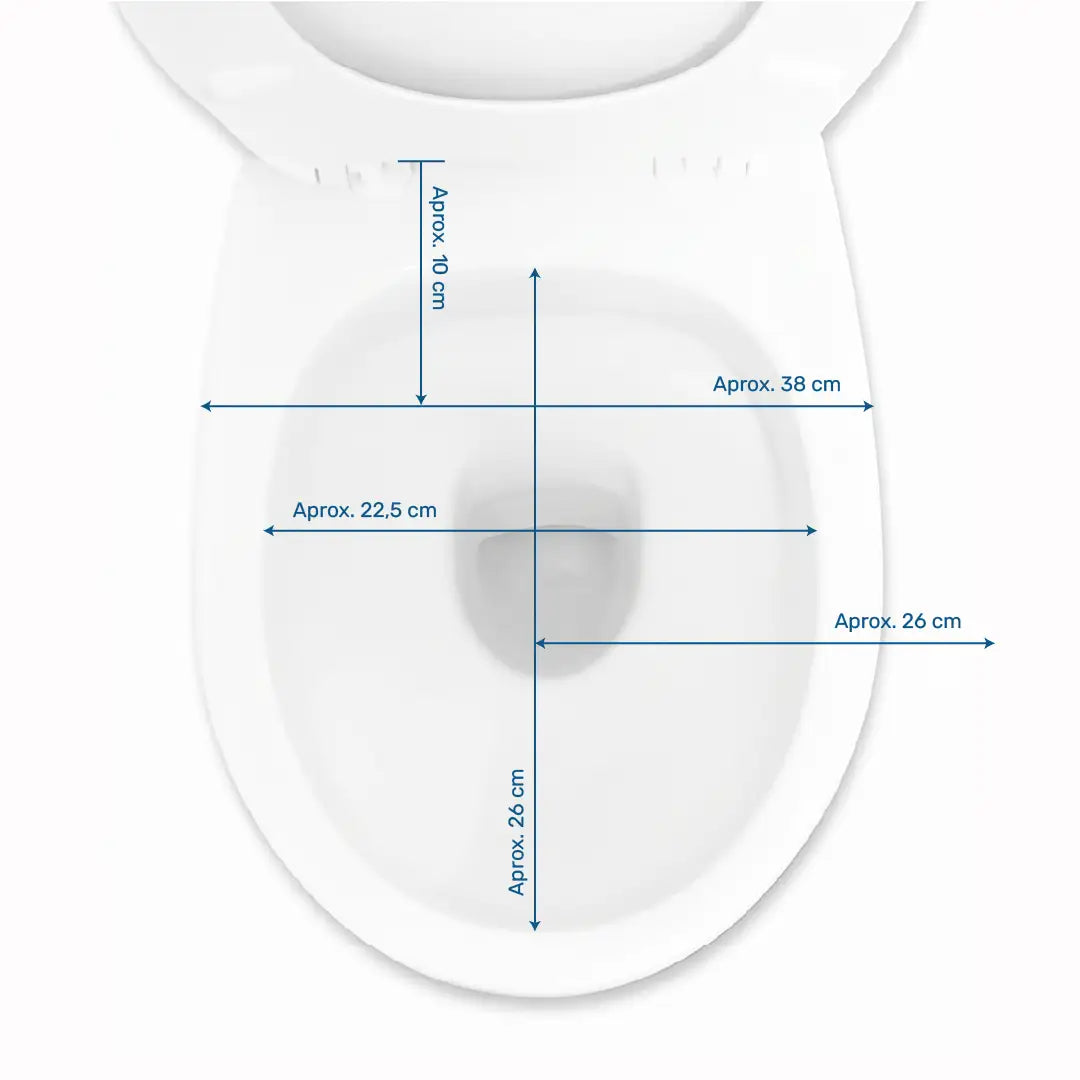 Medidas aconsejadas para la compatibilidad del elevador blanco para WC con apoyabrazos desmontables dortomedical
