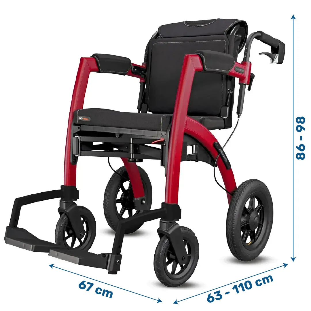 Medidas del Andador y Silla de Ruedas con plegado fácil a lo ancho para un transporte y almacenaje más sencillos dortomedical