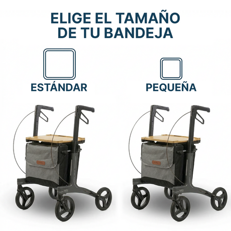 Opciones de medida de la bandeja para andadores cómoda y de fácil manejo dortomedical