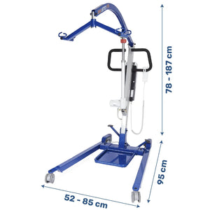 Medidas de la grúa estable que soporta hasta 150 kg de peso de usuario dortomedical