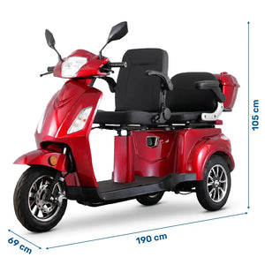 Dimensiones del scooter eléctrico con dos plazas para movilidad y accesibilidad dortomedical