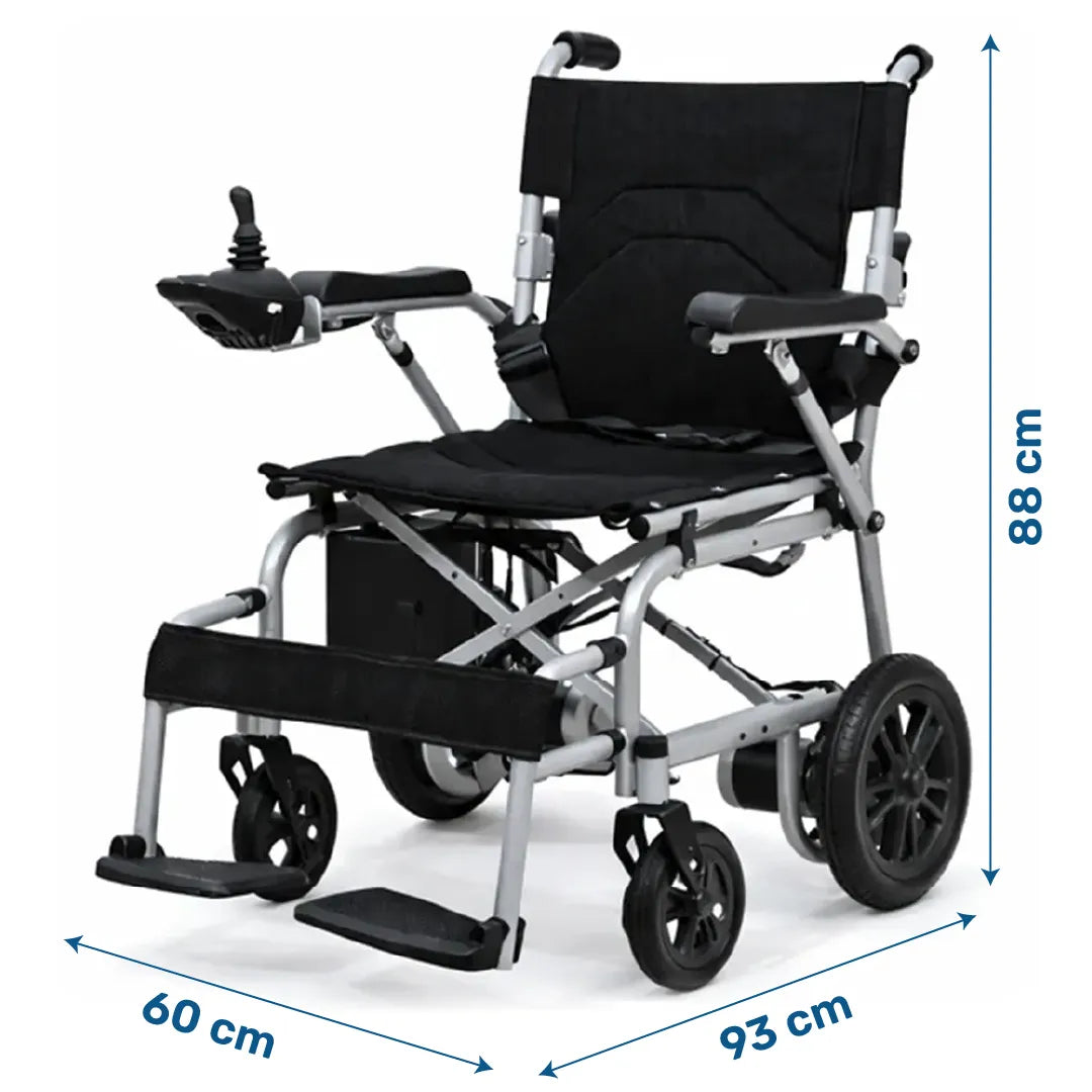 Medidas de la silla eléctrica plegable y ligera con sistema antivuelco para una seguridad garantizada dortomedical