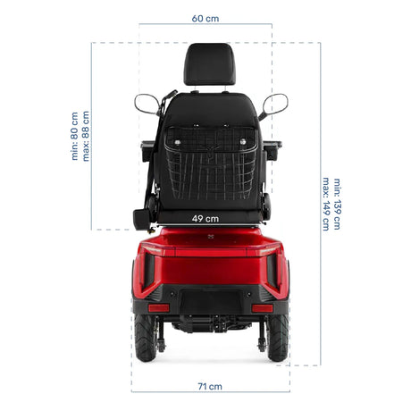 Medidas de la moto eléctrica para adultos con respaldo alto para mejorar el soporte lumbar y reducir la fatiga de Dortomedical