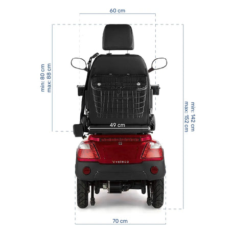 Medidas de la Moto eléctrica para mayores con cinturón de seguridad de sujeción completa desde el hombro de Dortomedical