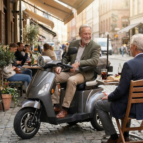 Moto eléctrica con manillar ergonómico que evita esfuerzos en las manos para personas con movilidad reducida de Dortomedical