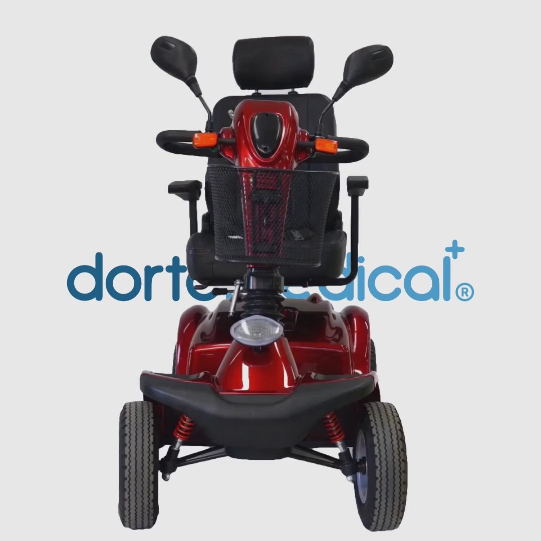 Vista 360 grados del scooter potente con ruedas todoterreno EBRO dortomedical