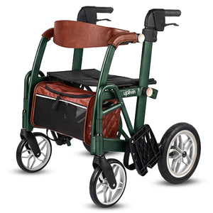 Andador rollator GLIDE en color verde elegante con bolso a juego incluido para llevar pertenencias dortomedical