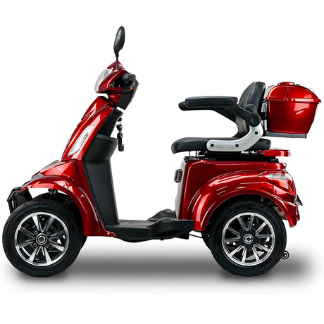 Vista lateral del scooter de gran estabilidad con ruedines antivuelco para curvas seguras en ciudad dortomedical