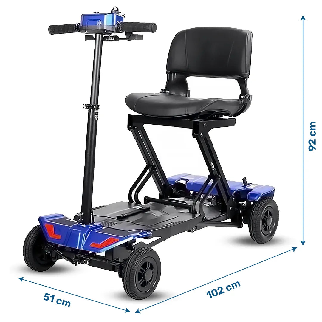 Medidas del scooter eléctrico con hasta 16 km de autonomía para total libertad de movimiento dortomedical