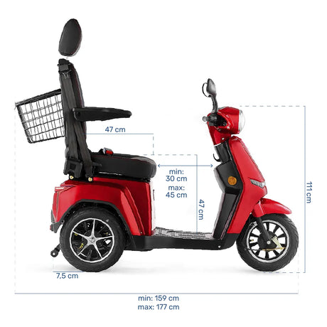 Medidas del scooter eléctrico de 4 ruedas todoterreno que aporta máxima estabilidad en cualquier superficie de Dortomedical