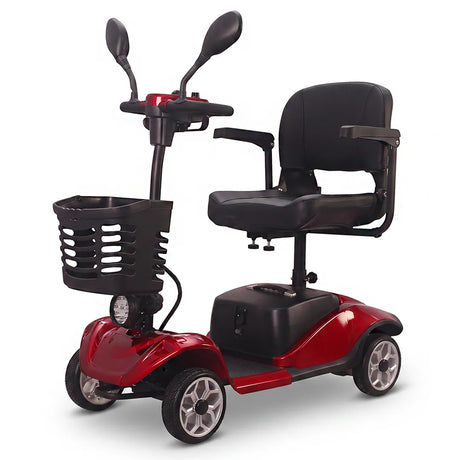 Modelo rojo del scooter eléctrico con asiento giratorio que facilita la salida y el acceso al scooter dortomedical