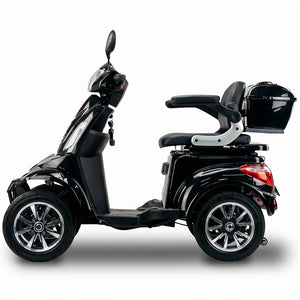 Vista lateral del scooter eléctrico Faster Neo con chasis reforzado y capacidad de hasta 150 kg para mayor estabilidad dortomedical
