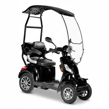Perfil izquierdo de scooter con cabina, equipado con baterías de gel de larga duración y autonomía de 60 km dortomedical