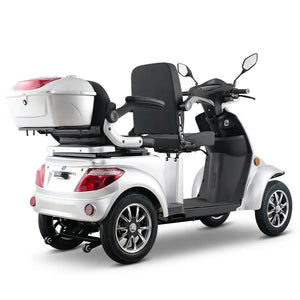 Scooter eléctrico para dos personas con baúl trasero que ofrece un amplio almacenamiento dortomedical