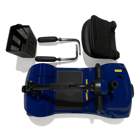 Vista desmontada del scooter eléctrico con estructura resistente que soporta hasta 190 kg dortomedical
