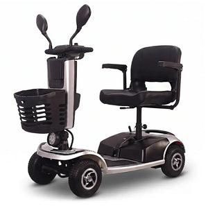Modelo plata del scooter eléctrico con iluminación LED delantera para aumentar la visibilidad en entornos con poca luz dortomedical