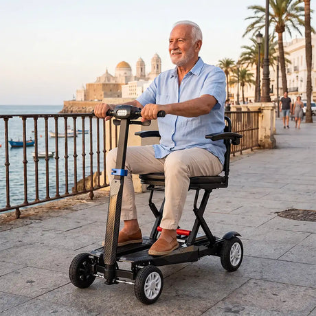 Scooter eléctrico ligero y plegable con frenado electromagnético que ofrece seguridad total al usuario dortomedical