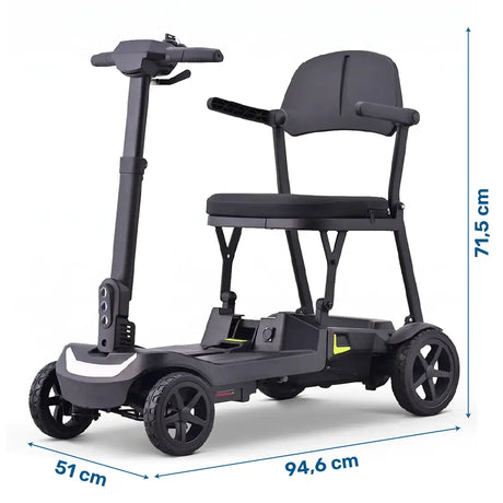 Medidas del scooter eléctrico plegable con luz LED frontal para mejorar la visibilidad durante los desplazamientos dortomedical